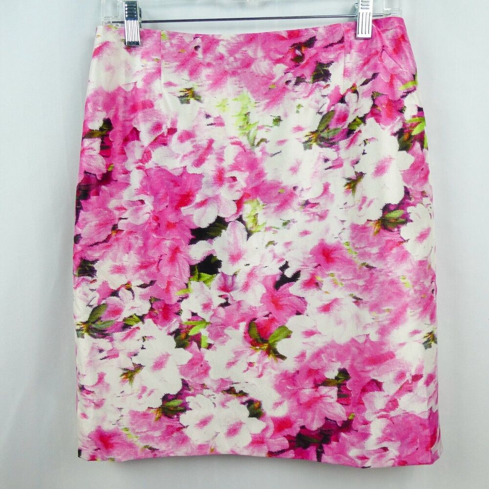 Flores & Flores Floral Silk Mini‎ Skirt Sz 8 Pink White Y2K Straight Short